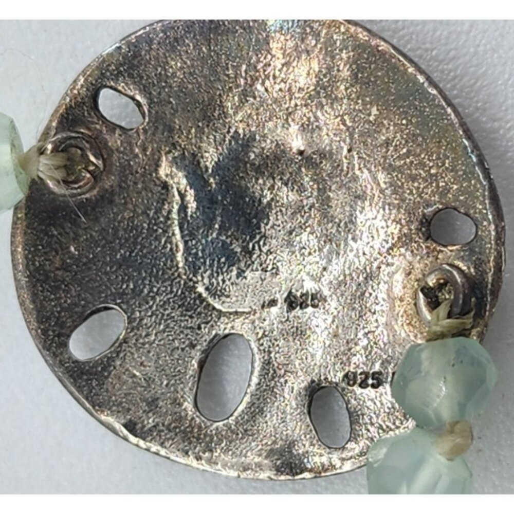 925 Sterling Silver Beach Sand Dollar Shell Charm Blue Beaded Toggle Bracelet - Picture 4 of 5